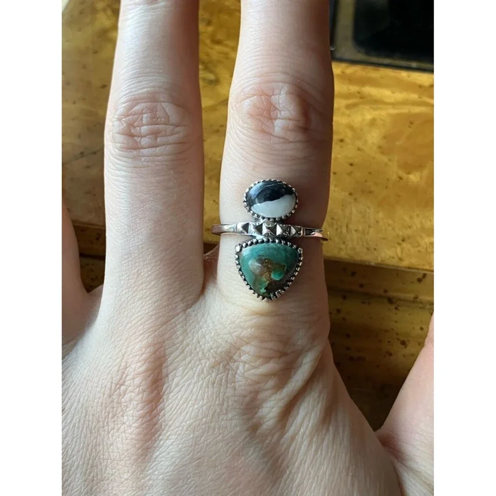 Royston Turquoise White Buffalo Turquoise Sterling Silver Ring Size 8